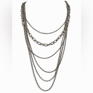 6-Chain Layered Gunmetal Chain Statement Necklace